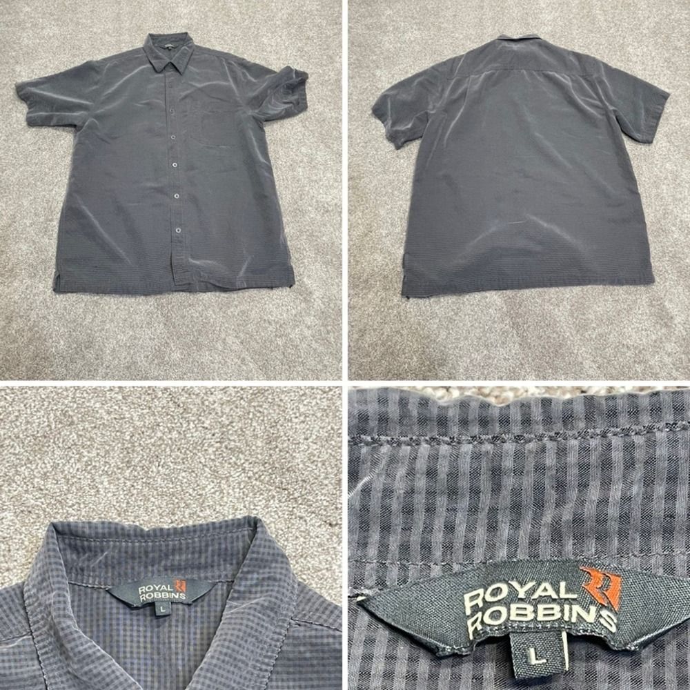 Royal Robbins mens short sleeve button up shirt sz large gray (flaws)
